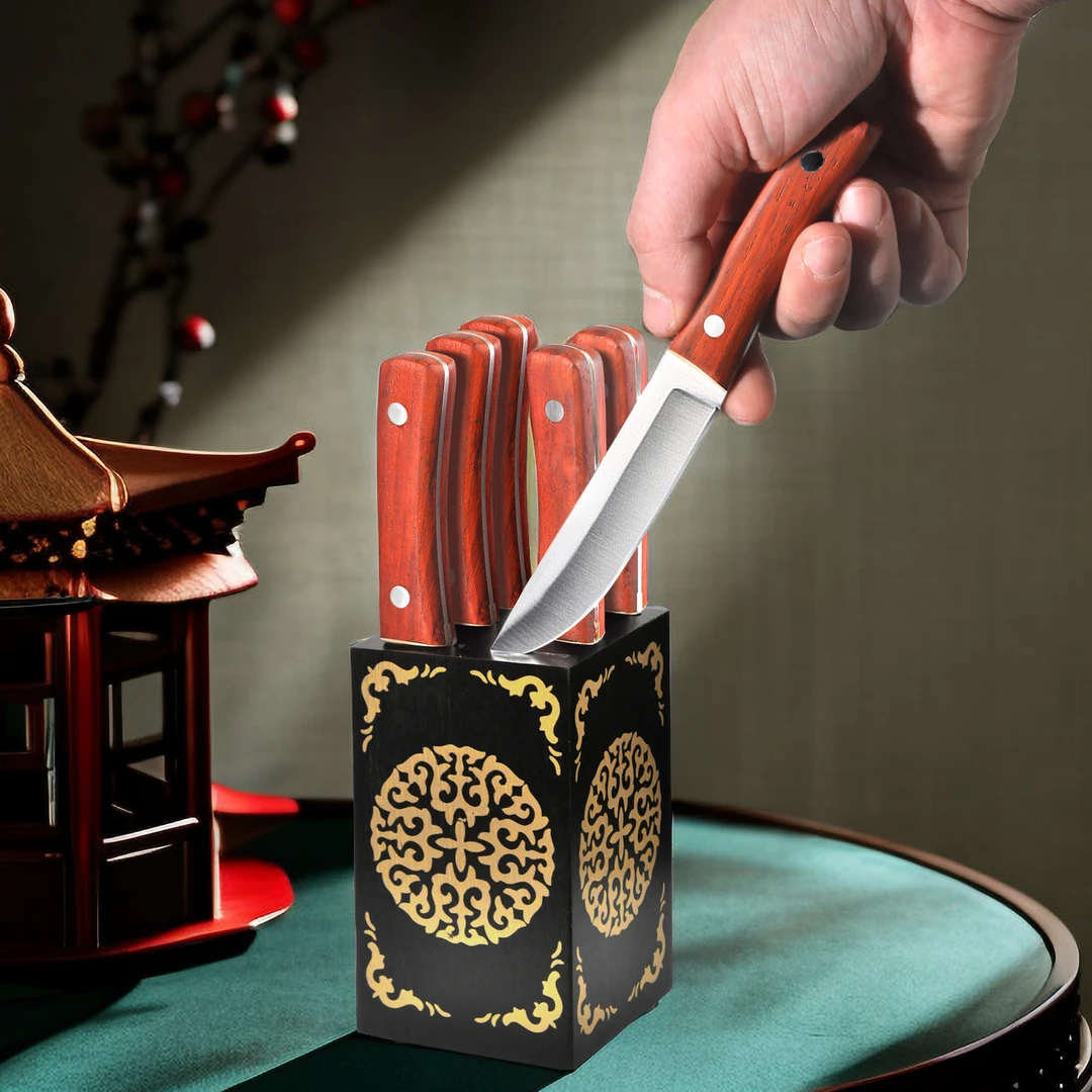 【新疆包邮】红柄送礼佳品六件套吃肉手把刀户外水果刀锋利切肉刀