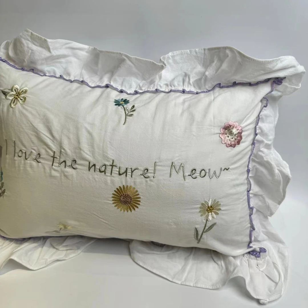 【HW】精致刺绣全棉水洗工艺 荷叶边抱枕靠枕可拆卸 30*50cm