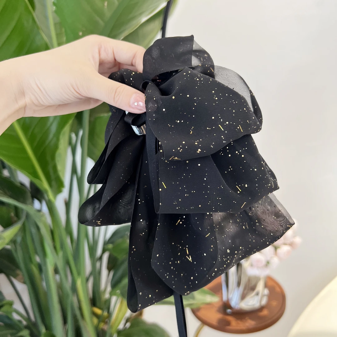 甜美马尾夹飘带发饰抓夹百搭黑色烫金发夹