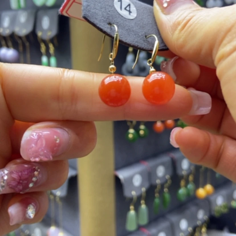 【闪购商品】南红玛瑙耳饰18K金镶嵌