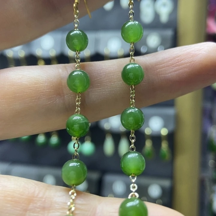 和田玉耳饰银S925镀金镶嵌