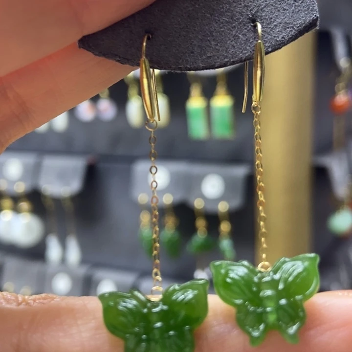 和田玉耳饰18K金镶嵌