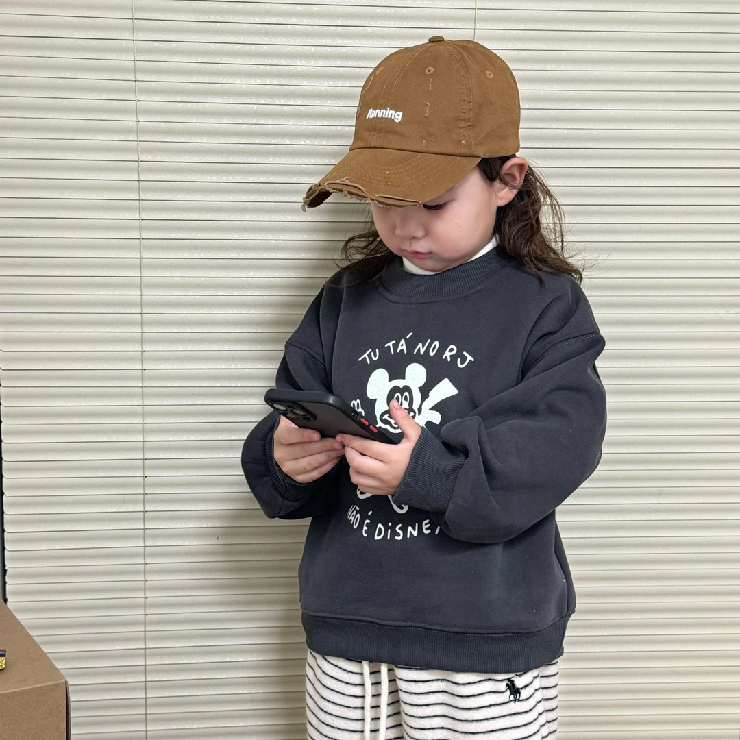 24年新款米奇印花加绒圆领男女同款儿童百搭加绒卫衣