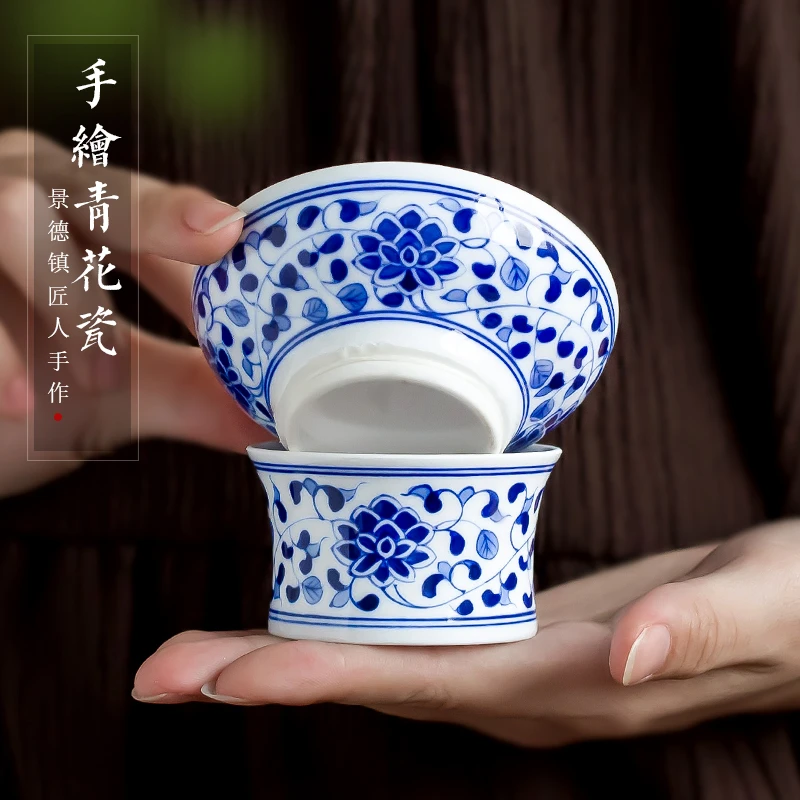 景德镇手工手绘青花白瓷茶漏茶滤网功夫茶具茶道配件陶瓷泡茶器