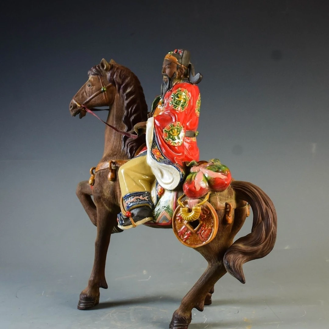 石湾窰手工陶瓷摆件工艺精细马上发财尺寸长38*宽36厘米*高18厘米