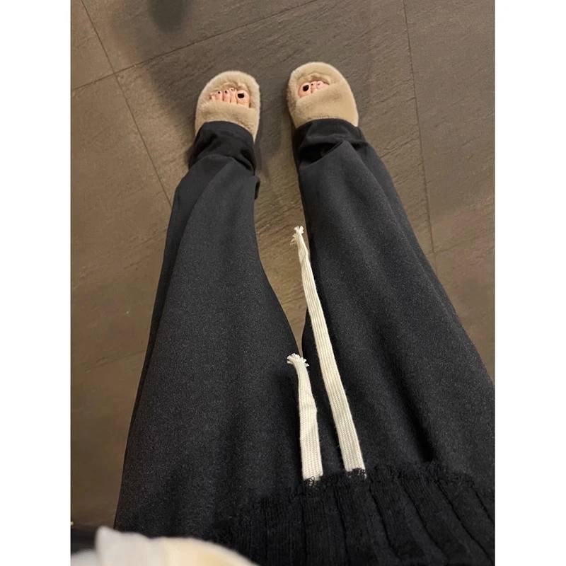 直筒休闲阔腿裤女大码秋冬2023新款胖mm梨形身材显瘦窄版拖地长裤