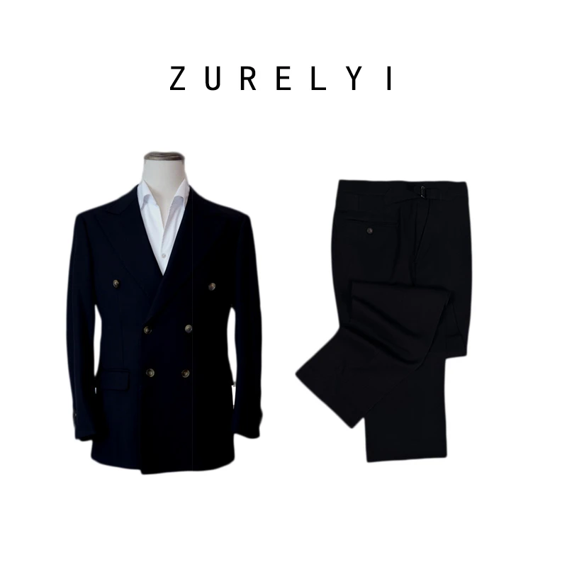 ZURELYI琢里/定制意式双排扣戗驳领加厚西服套装商务男士修身礼服