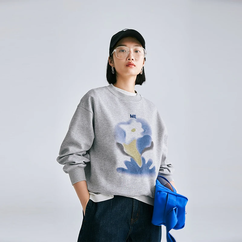 CLOUDSPACE/云上生活「抽象印花」卫衣女宽松圆领秋季