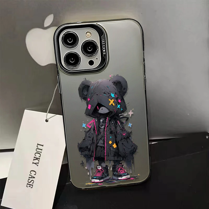 黑色耍酷熊苹果15/14ProMax高级感手机壳iPhone13红色新年款12/11