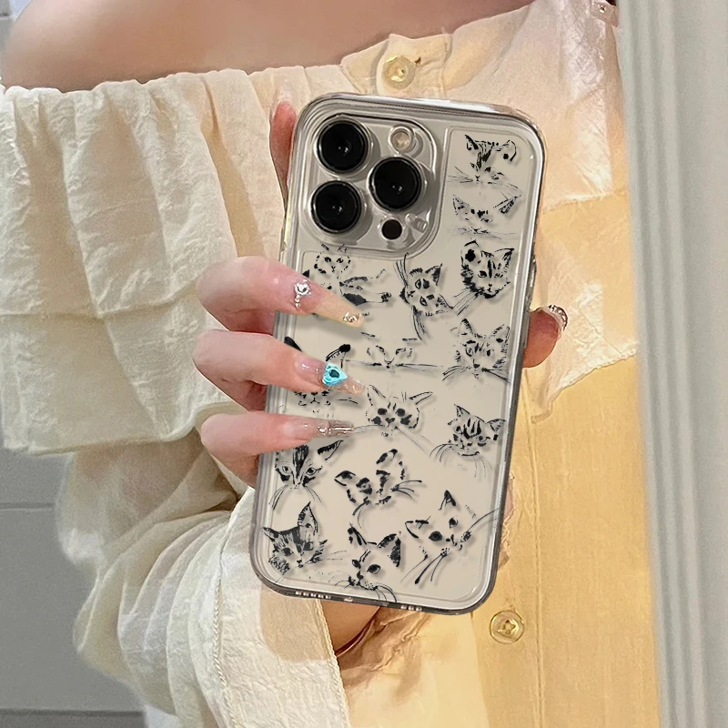 新款十五只小猫苹果iphone15pm防摔手机壳太空壳14软13透明保护壳