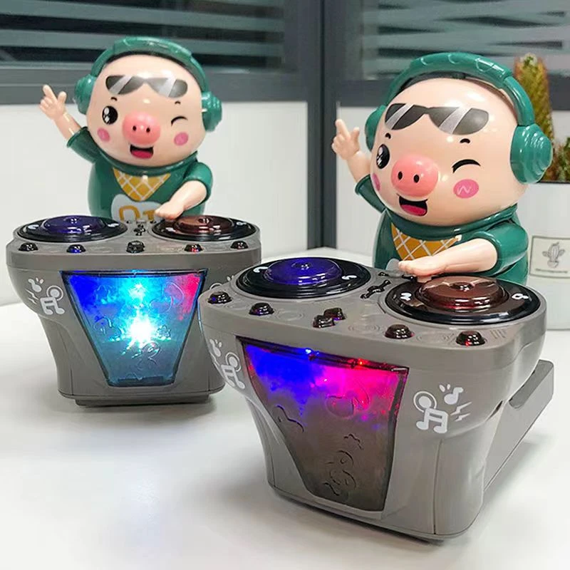 小猪打碟儿童电动玩具炫彩带灯光音乐摇摆跳舞机器人唱歌音乐公仔