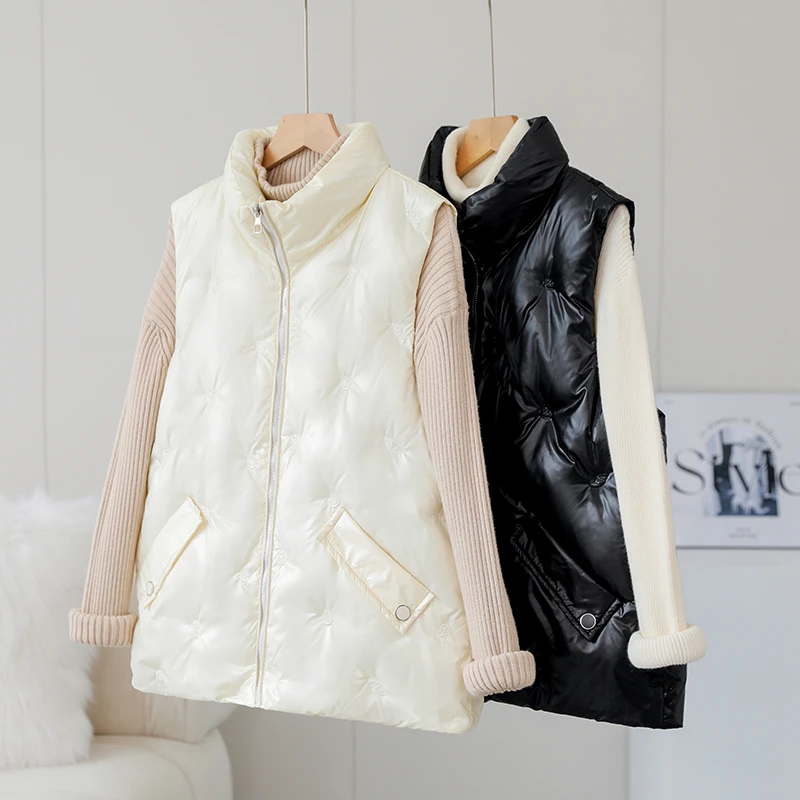 新款时尚百搭亮面免洗休闲通勤棉马甲网红潮流显瘦男女同款棉外套