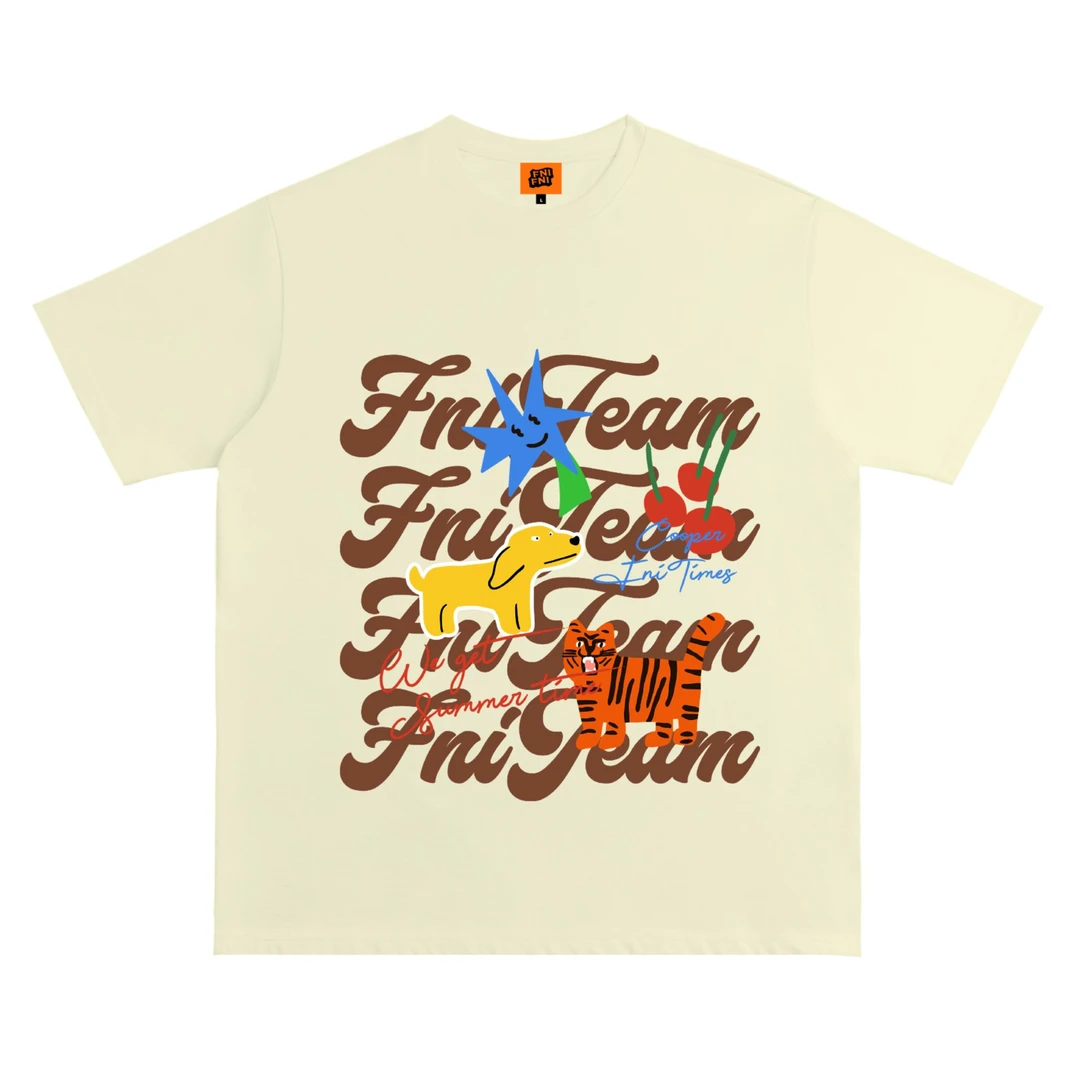 FNIFNI（小狗老虎）男女同款t恤美式复古纯棉短袖上衣24潮新款