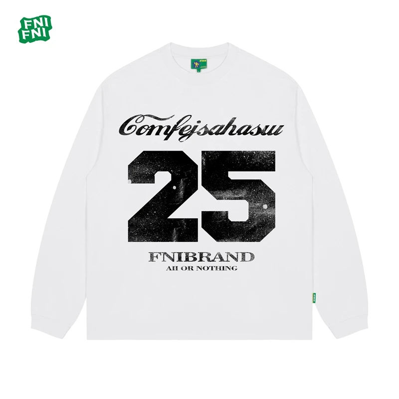 FNI国潮重磅纯棉（25号）男女同款t恤美式复古长袖24新款直喷