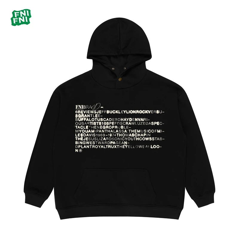 FNI国潮重磅棉（粗细字体标语）男女同款加绒连帽卫衣24年早秋胶浆