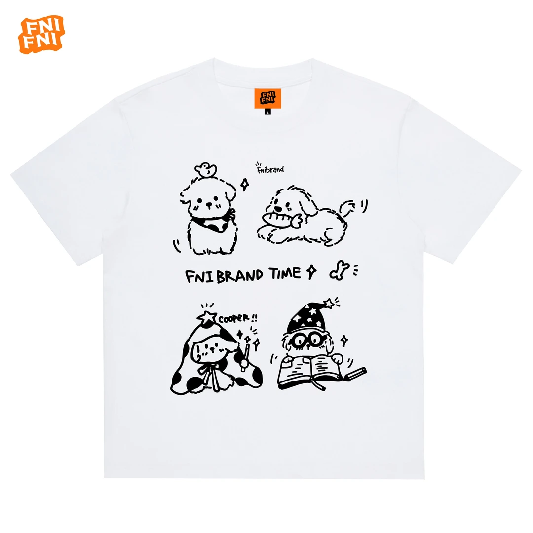 FNIFNI（可爱狗狗）男女同款t恤美式复古纯棉短袖24潮新款直喷