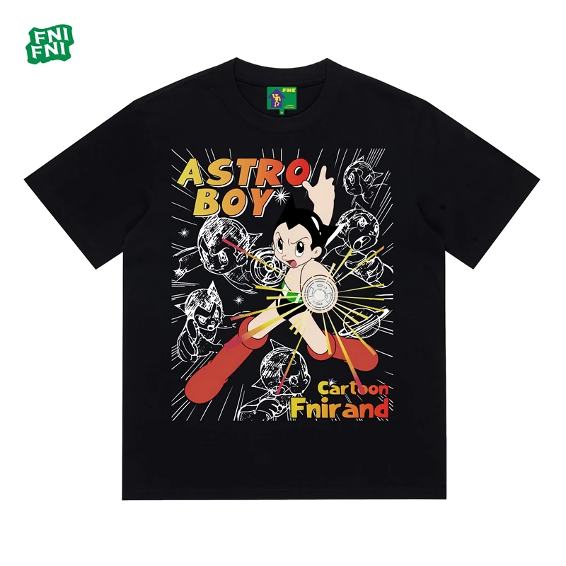 FNI国潮重磅纯棉（阿童木）男女同款t恤美式复古短袖24新款白墨