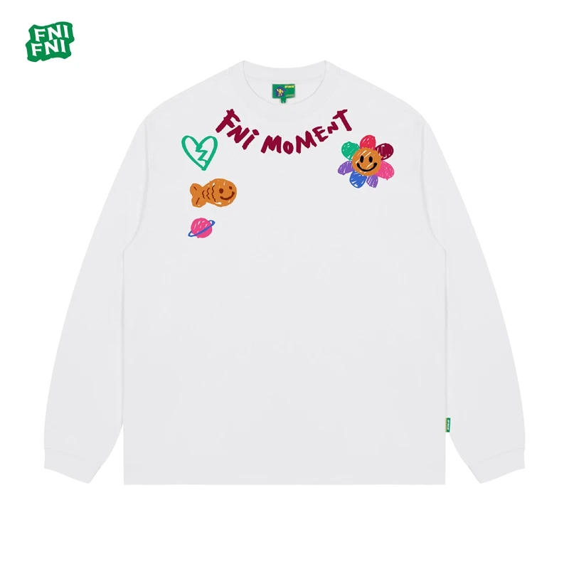 FNI国潮重磅纯棉（小花Moment）男女同款t恤美式圆领长袖秋新款胶浆