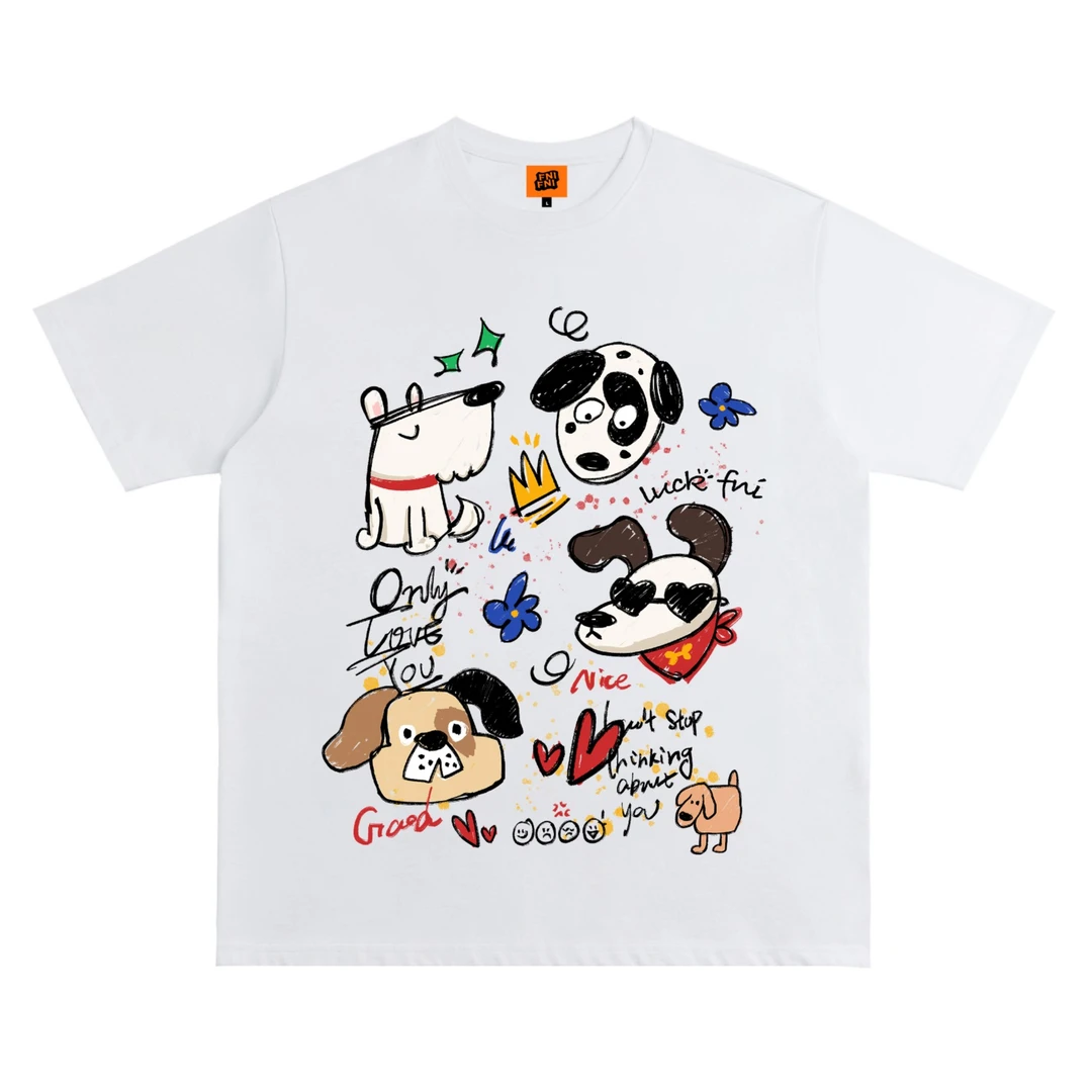 FNIFNI（狗狗集）男女同款t恤美式复古纯棉短袖上衣24潮新款