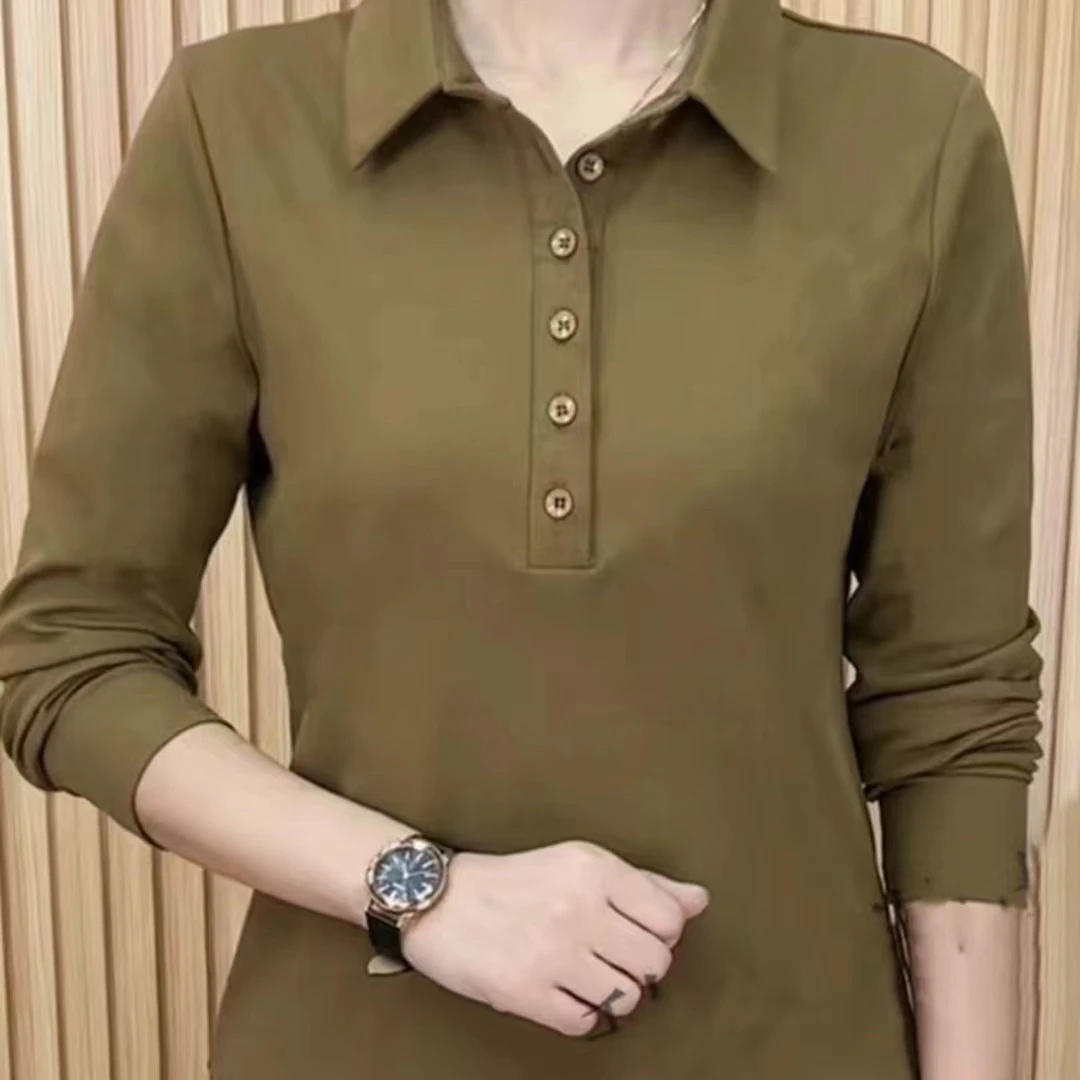 2024新款春季polo衫纯色纽扣气质显瘦长袖都市春款打底衫衬衫