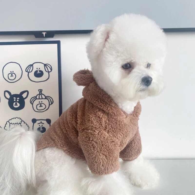 新款秋冬宠物加绒保暖两腿带帽套头中小型狗猫咪卫衣泰迪比熊博美