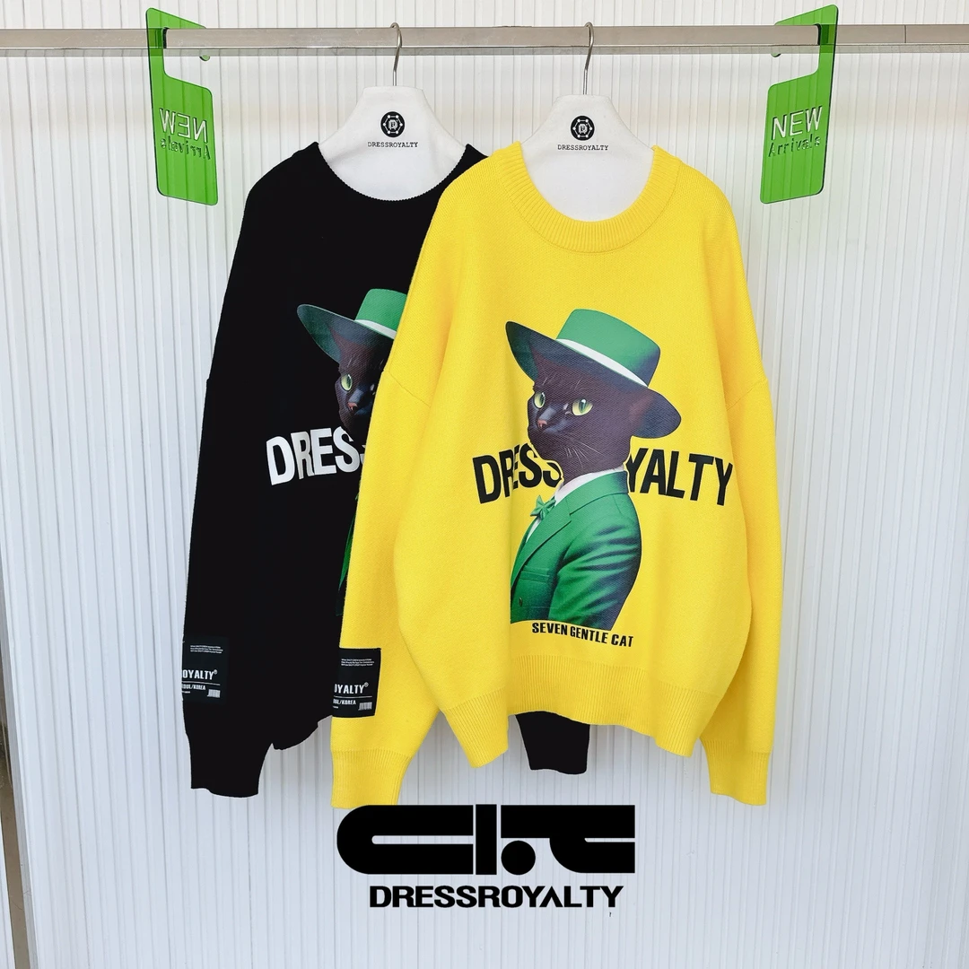 小众设计潮牌买手店男女同款DR 7 西装猫圆领毛衣0248