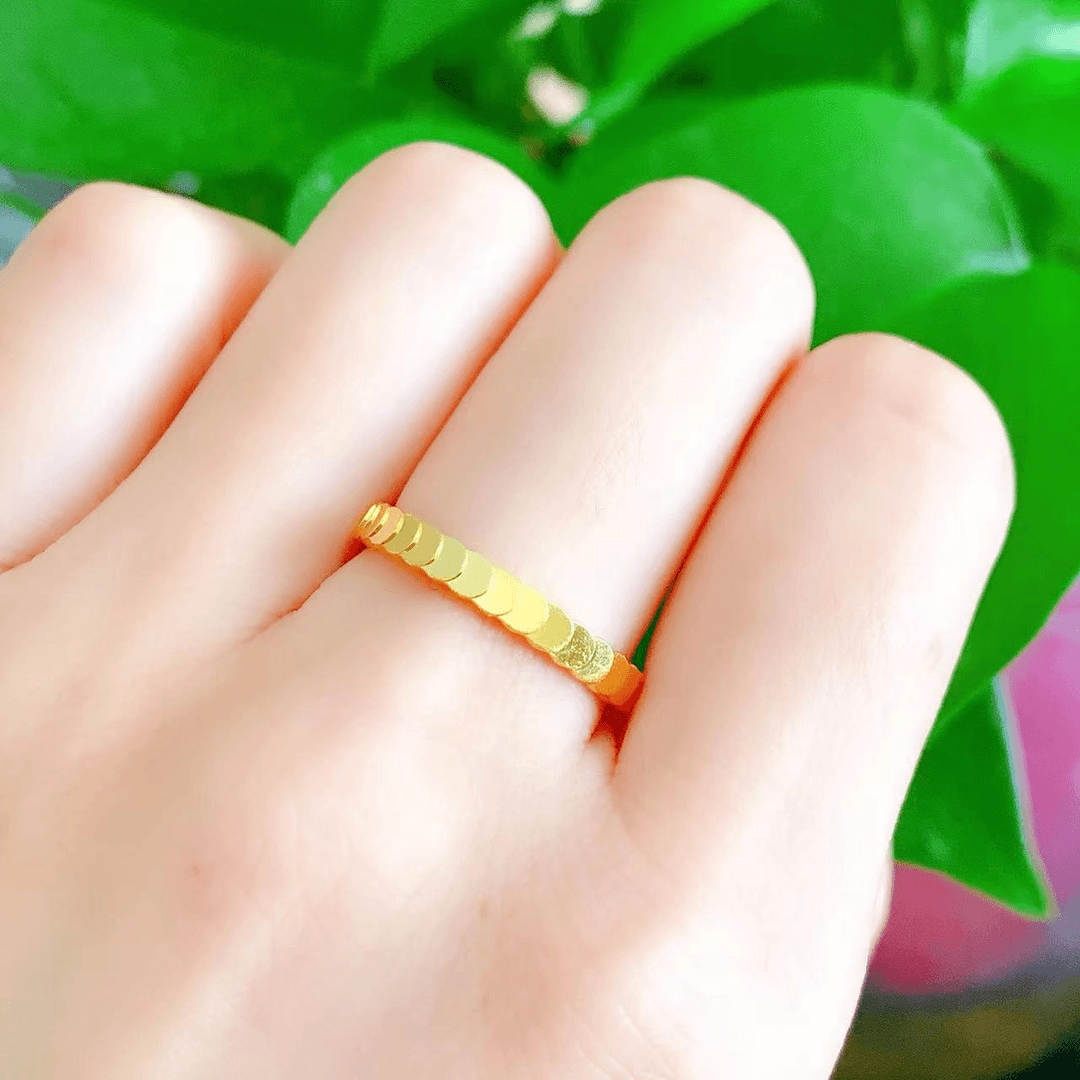 【赛菲尔万足】足金999.9鱼鳞小方片黄金戒指 女孩节日礼物黄金首饰