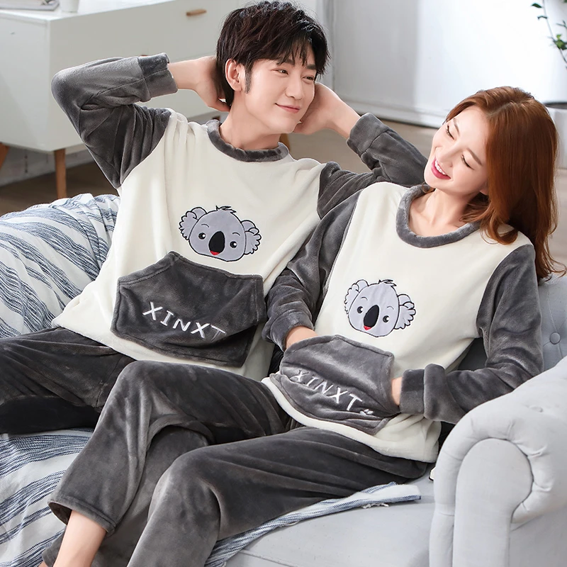 两套价秋冬款情侣睡衣珊瑚绒女加厚卡通冬季法兰绒男士家居服套装