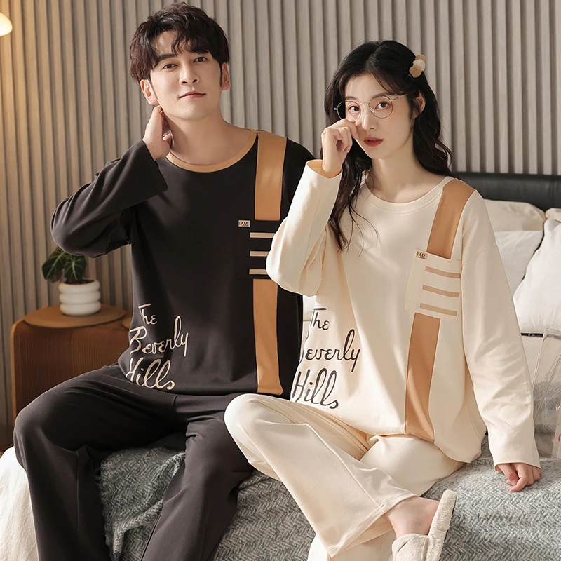 情侣睡衣春秋款纯棉长袖长裤一男一女秋冬全棉宽松大码家居服套装