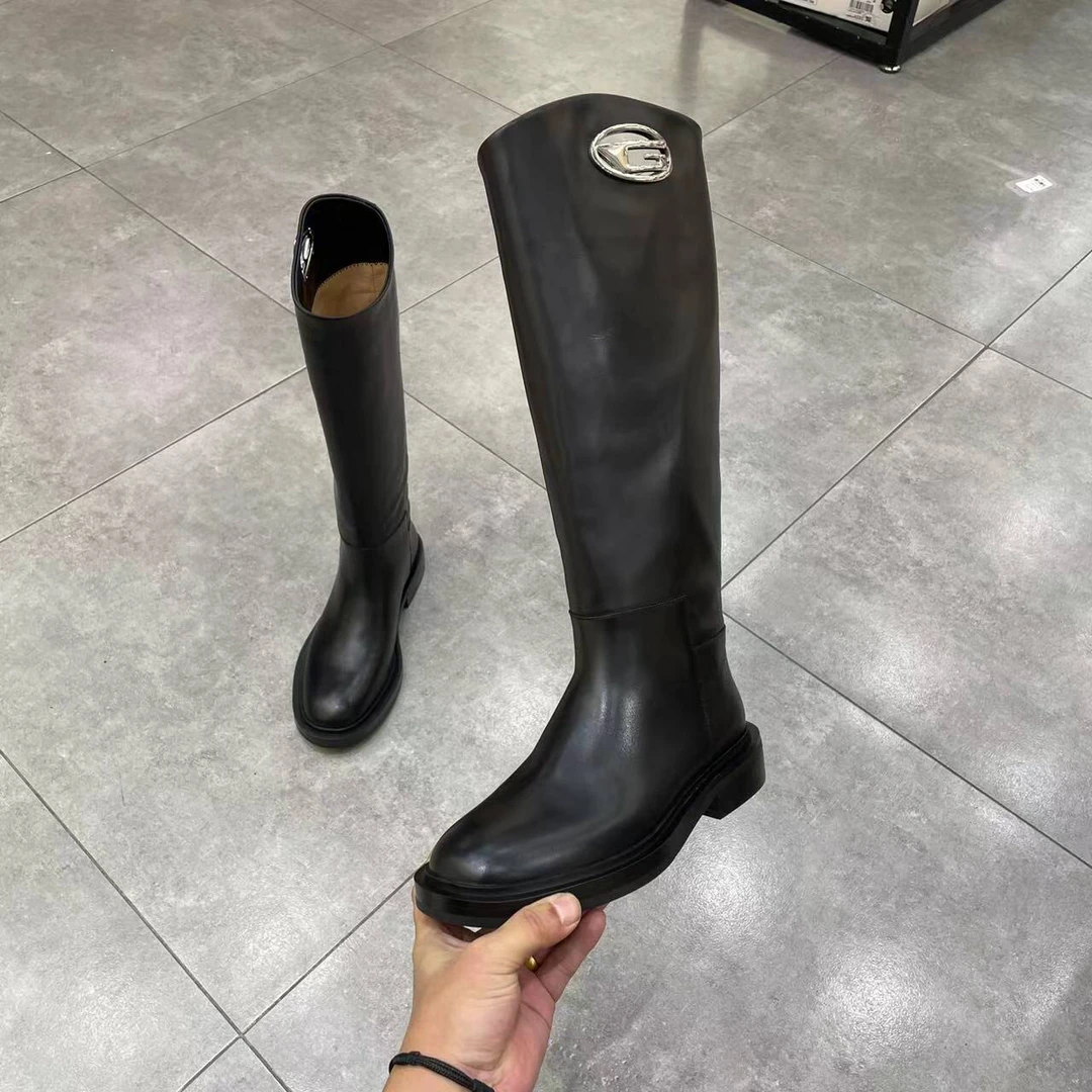 赫谷L720女士秋季新款时尚百搭骑士黑色高筒靴