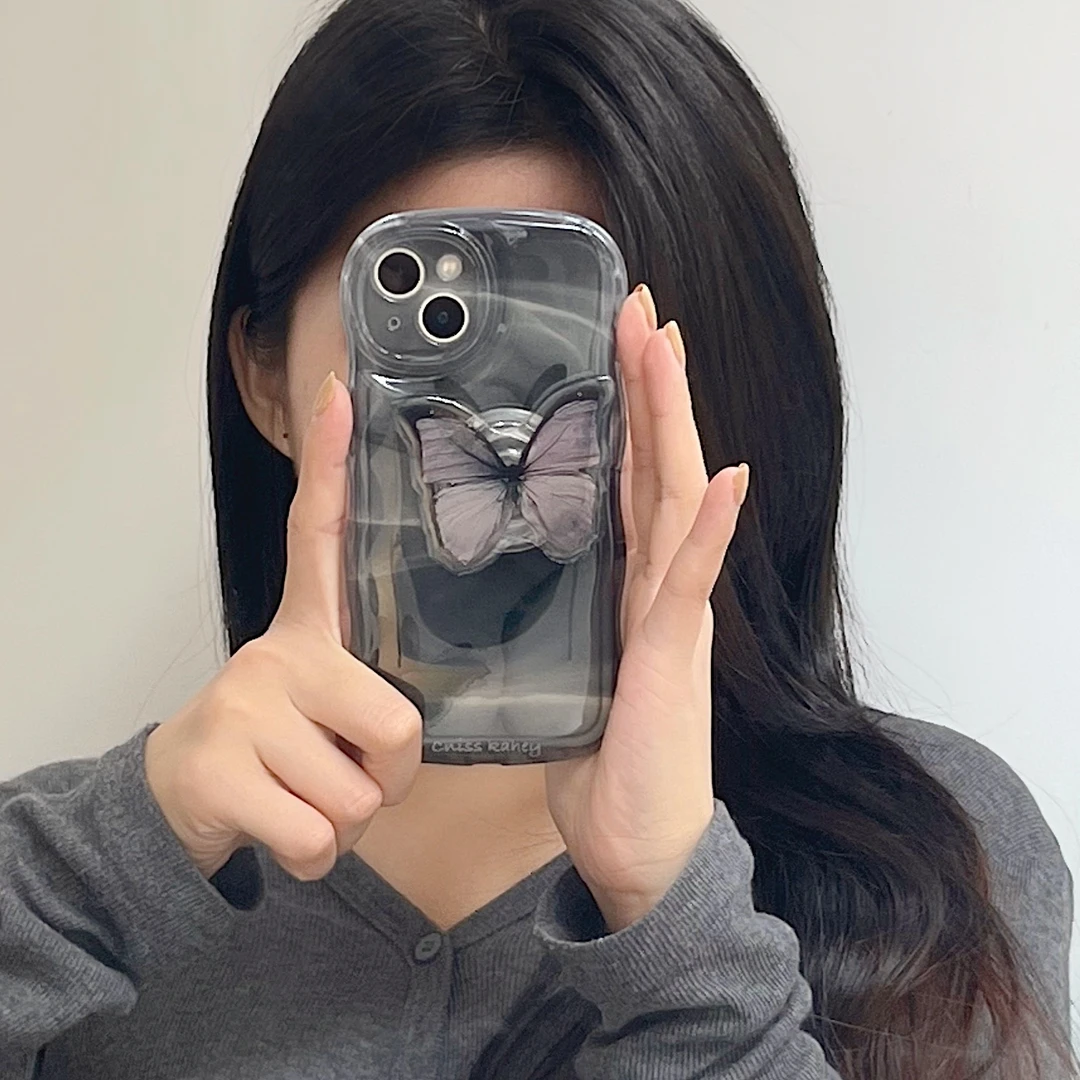 ins晕染黑蝴蝶iphone15手机壳苹果14/13/12promax全包防摔保护壳