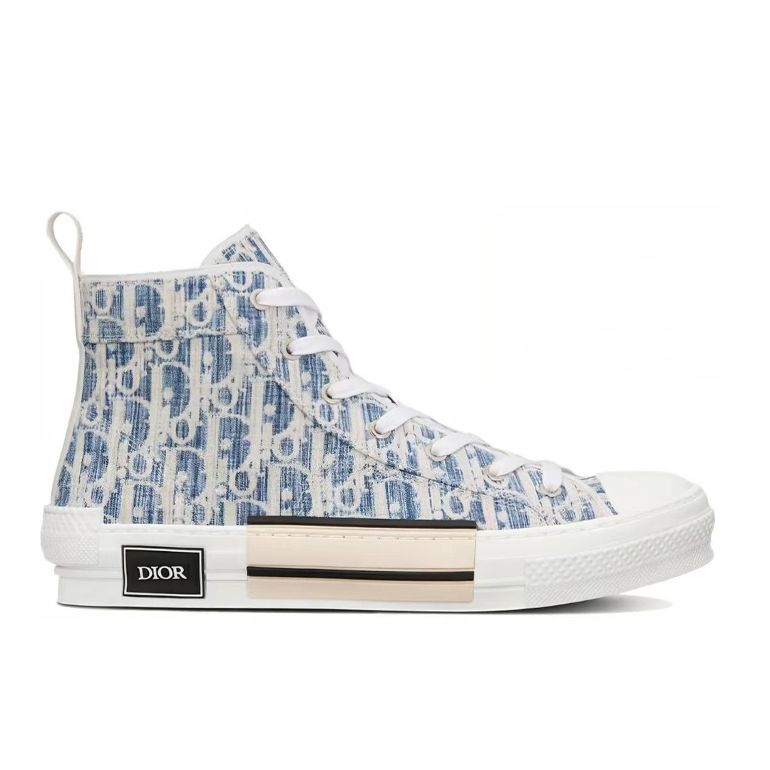 全新未使用 DIOR/迪奥  B23 蓝色满印高帮时尚舒适板鞋 情侣款
