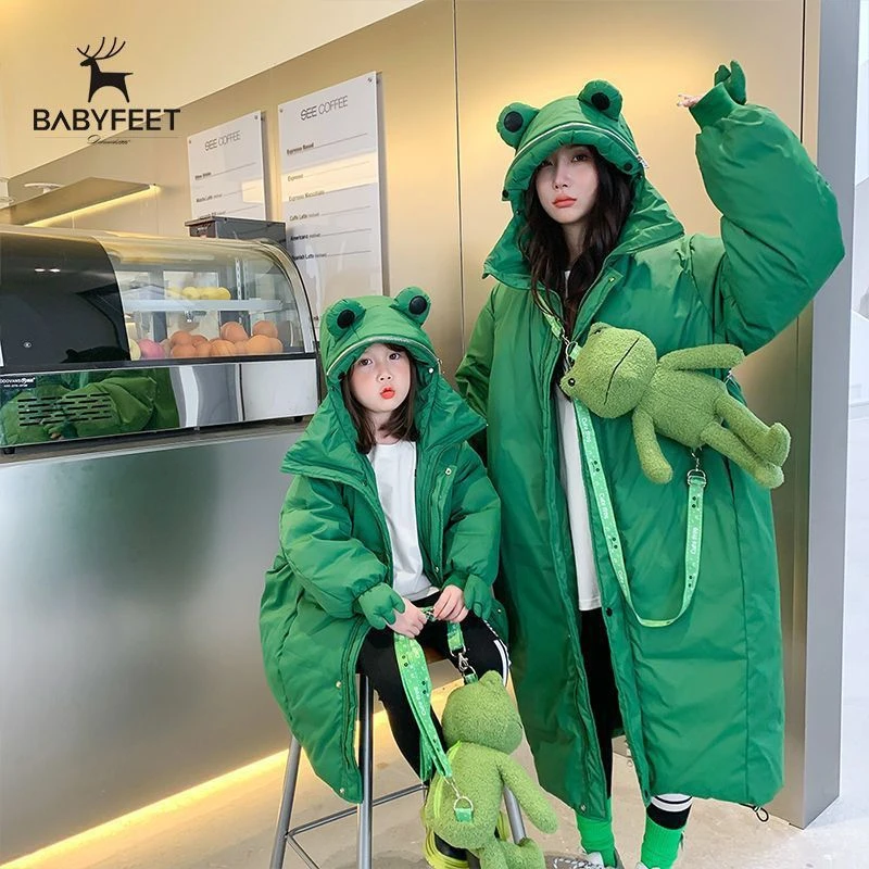 加厚儿童羽绒衣服卡通青蛙棉袄2023冬款韩版女童棉衣男童长款外套