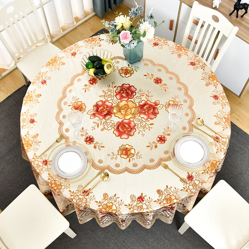 中式加厚圆桌布防水防油防烫PVC酒店家用高档餐桌布免洗懒人台布