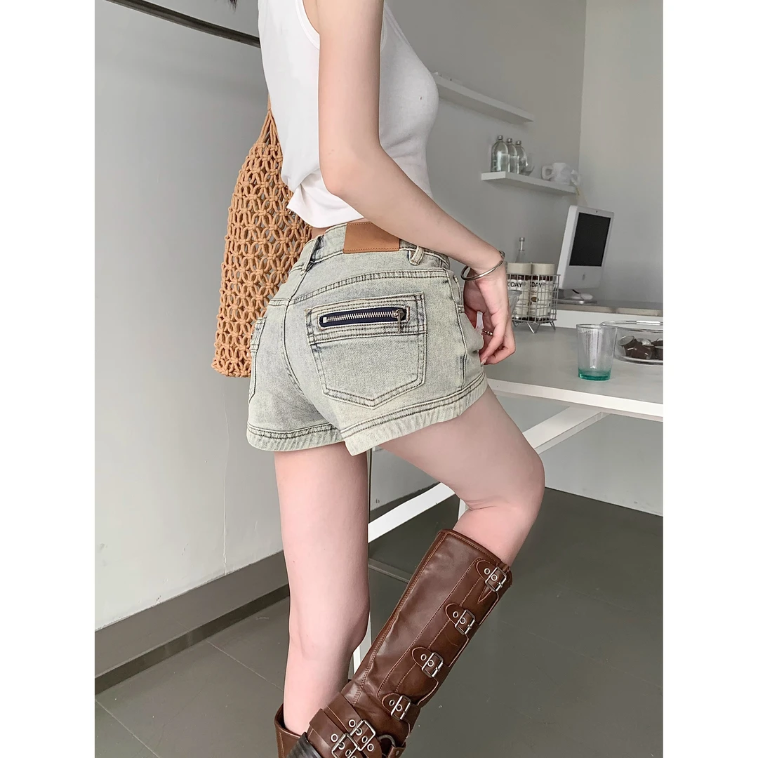 美式高腰牛仔裤女夏装复古a字短裤辣妹弹力热裤直筒显瘦阔腿裤子