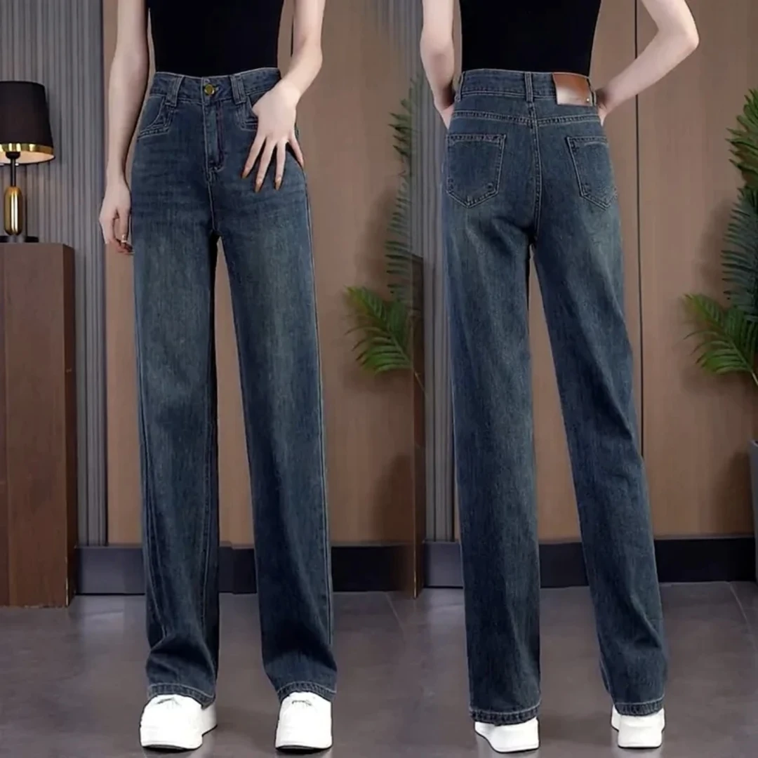 秋冬新款2025高腰复古窄版厚款宽松垂感软牛仔直筒裤百搭长裤显瘦
