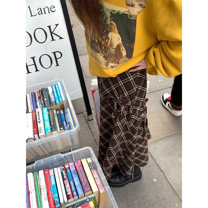 TOROON 格纹不对称设计感秋冬半身裙女新款高腰百搭显瘦长裙T3093