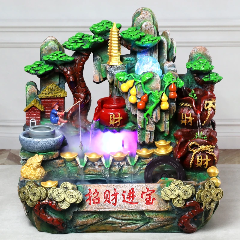 中式假山流水摆件家居摆放开业送礼佳品手工花开富贵