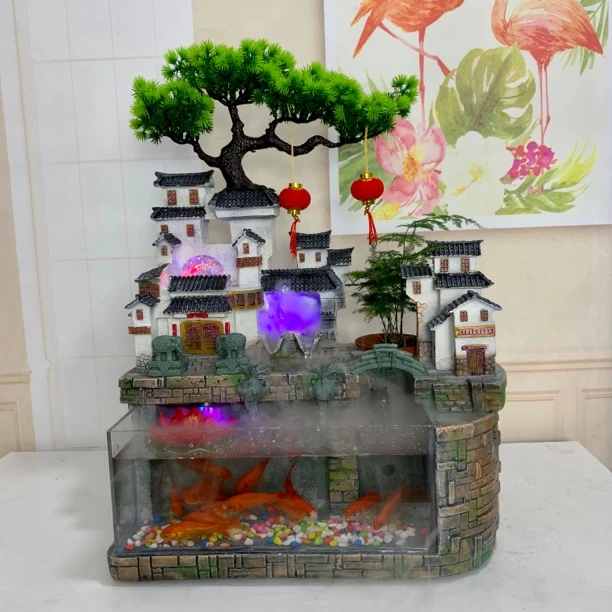 小桥流水摆件鱼池盆栽微景观精心养鱼