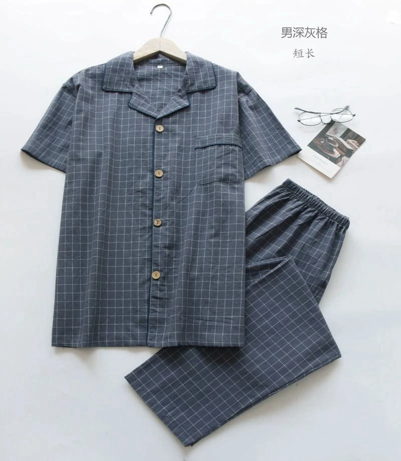 【UZOYUM】男士短袖睡衣套装棉休闲夏季男士睡衣新疆包邮