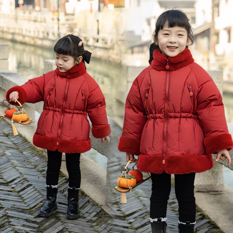 MOMOCO儿童羽绒服90白鸭绒女童冬季新年红色年服外套76830102226