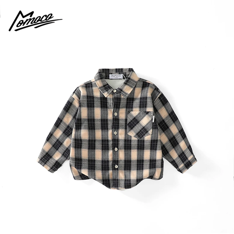 MOMOCO儿童新款秋冬季男童休闲时尚韩版加绒格子衬衫75430234008