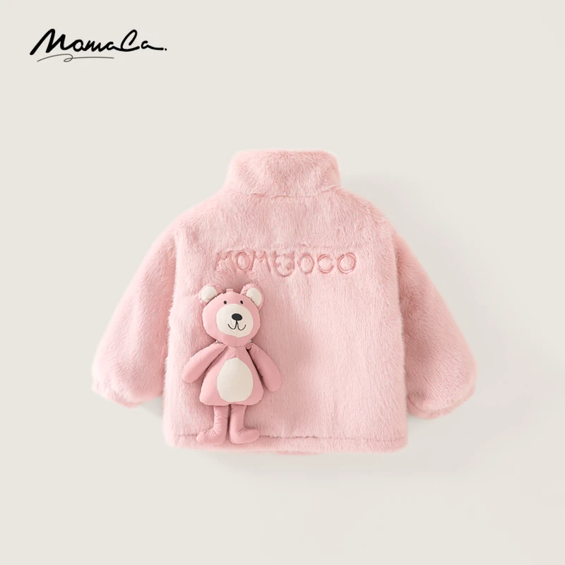 MOMOCO冬季新款女童甜美字母绣花玩偶保暖毛毛外套75830123060