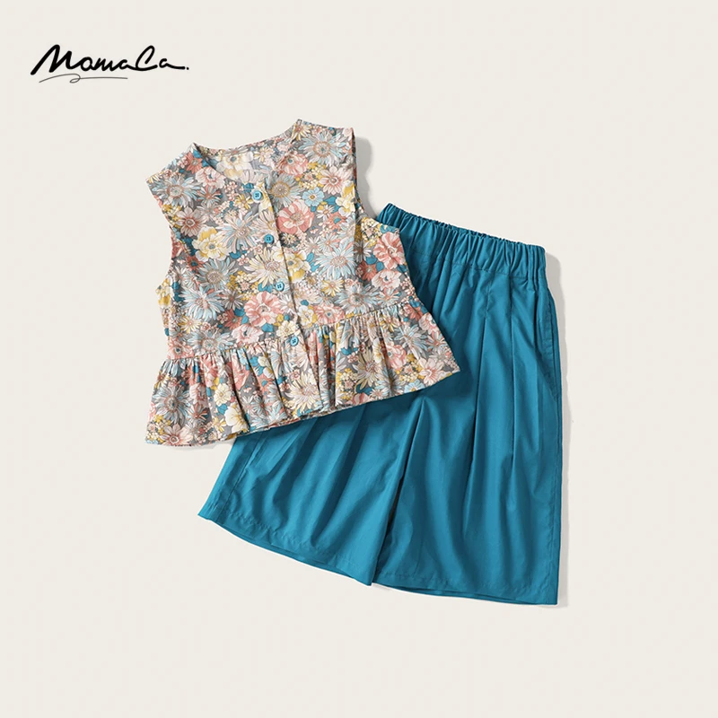 MOMOCO夏季女童洋气时尚碎花休闲复古套装75630578029