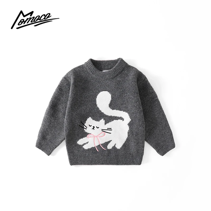 MOMOCO冬季新款女童甜美小猫咪套头洋气宝宝圆领毛衣75830230079