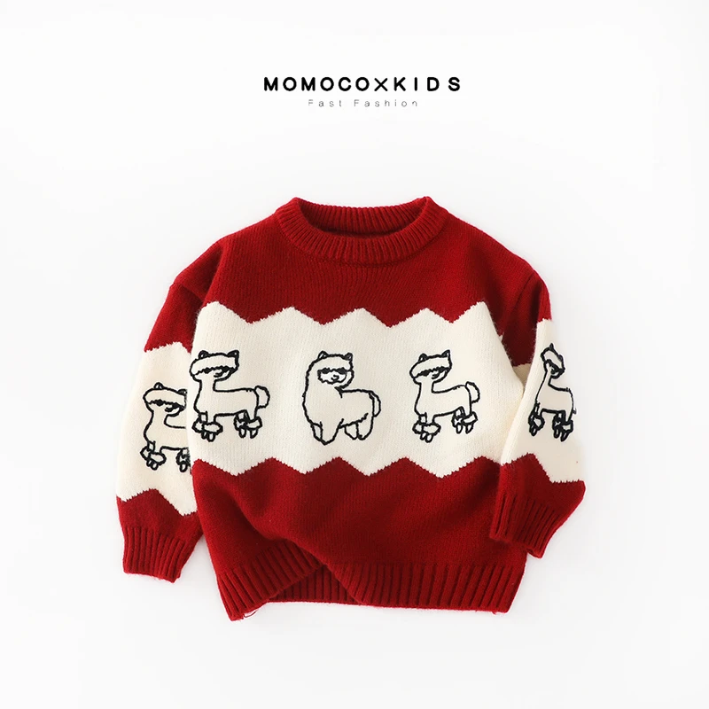 MOMOCO【红运满满】2023秋冬新款男童洋气圆领针织毛衣764802302