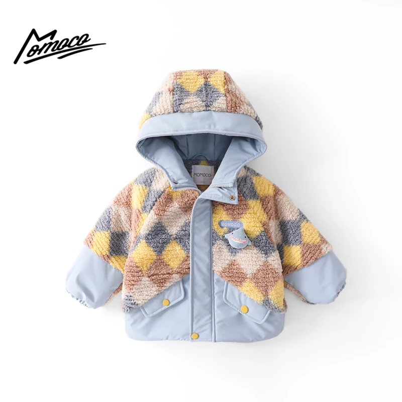 MOMOCO冬季新款男童菱格可爱小鲨鱼夹棉保暖外套75480123015