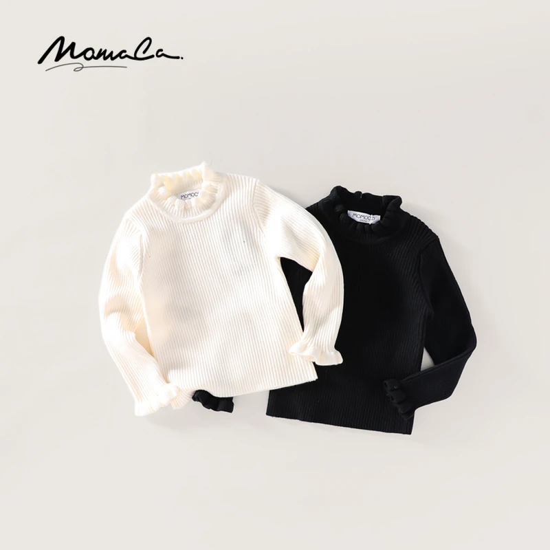 MOMOCO秋季款儿童时尚木耳边纯色毛衣75830230021&75830230018