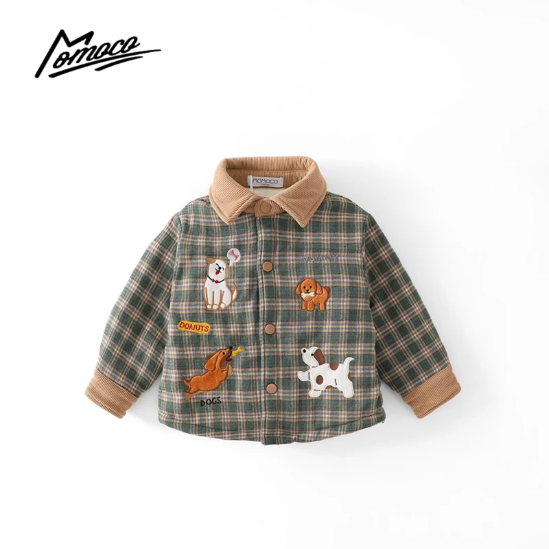 MOMOCO冬季新款男童格子拼接可爱小狗加棉外套75430107202