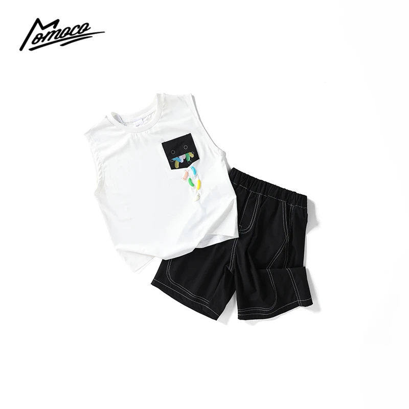 MOMOCO夏季男大童短袖套装口袋无袖背心T恤两件套75280580011